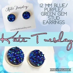KATE TUESDAY blue/purple/green gem stud earrings